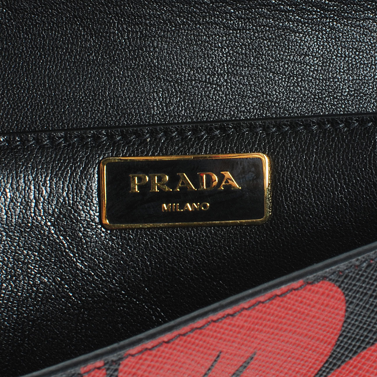 Prada Saffiano Hibiscus Sound Shoulder Bag Black Rosso 6 of 7