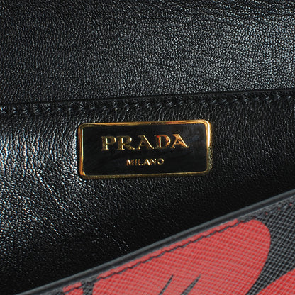 Prada Saffiano Hibiscus Sound Shoulder Bag Black Rosso 6 of 7