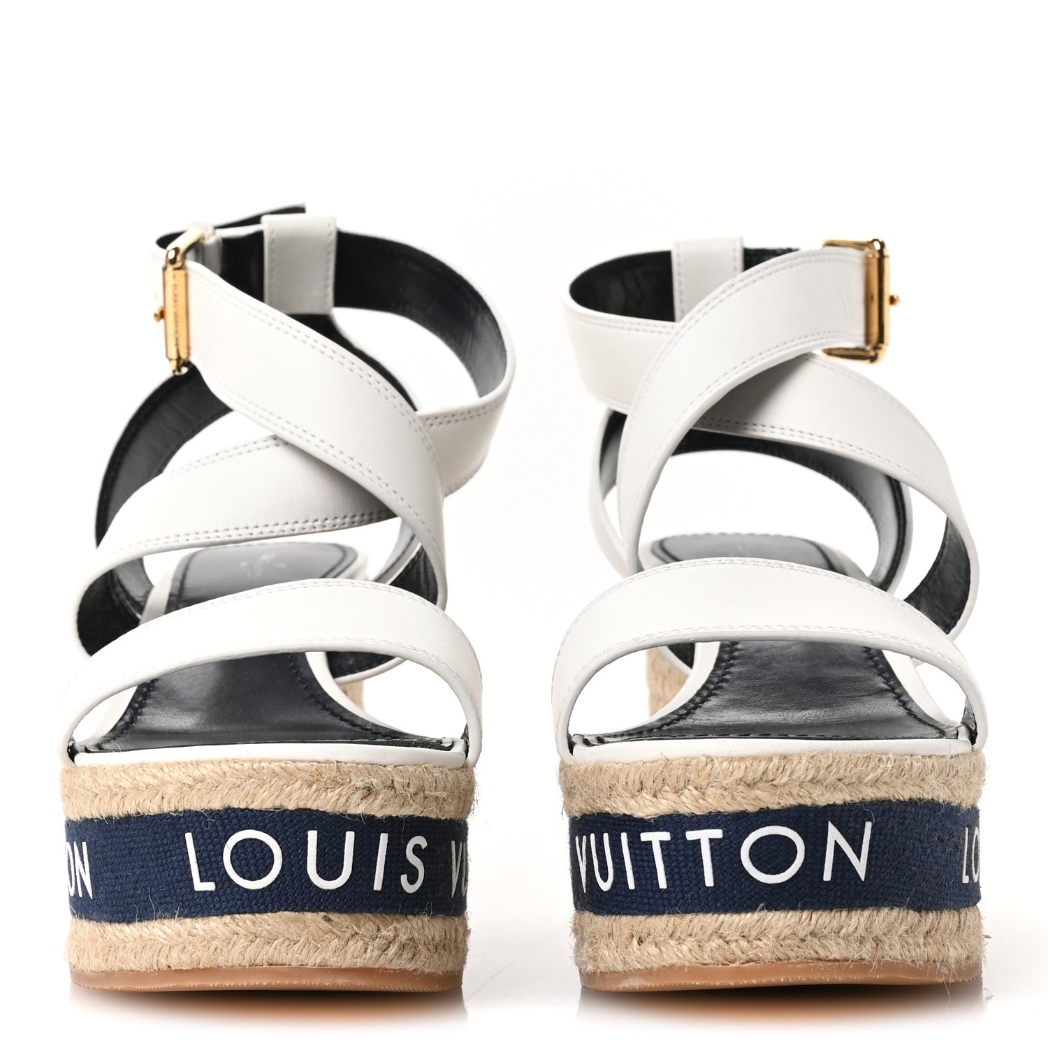 Louis Vuitton Calfskin Boundary Wedge Sandals 38 White 3 of 8