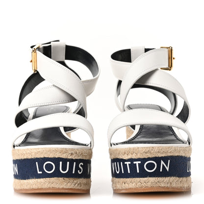 Louis Vuitton Calfskin Boundary Wedge Sandals 38 White 3 of 8