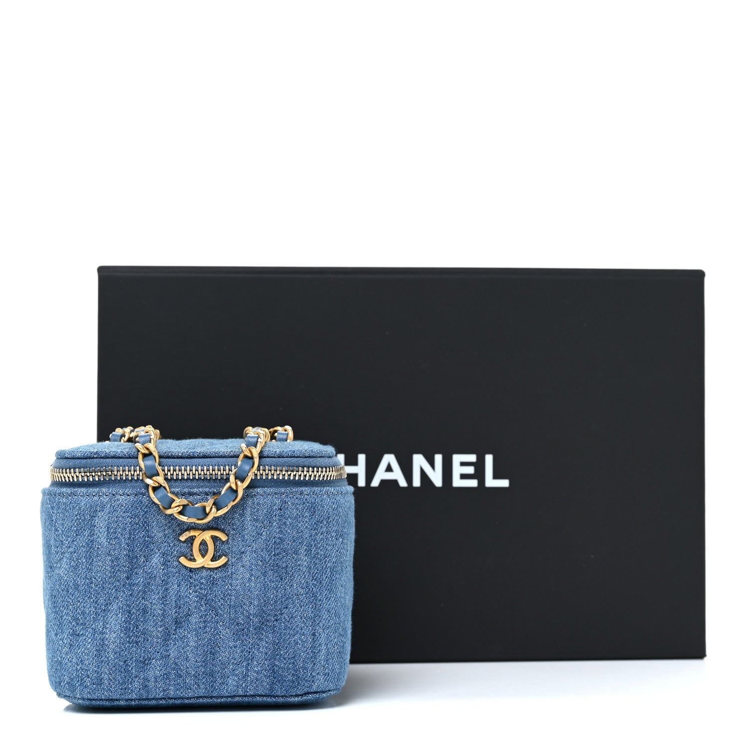 Chanel Denim Quilted Mini Pearl Crush Vanity Case With Chain 11 of 11