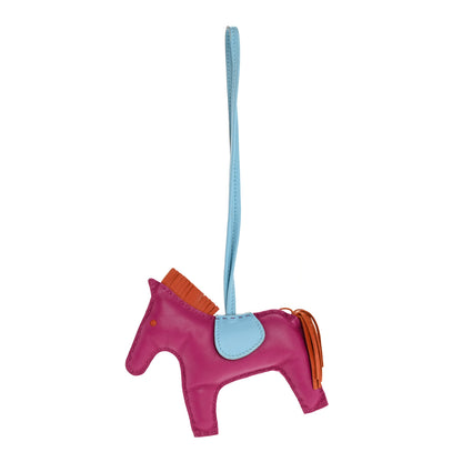 Hermes Milo Lambskin Grigri Rodeo Horse Bag Charm MM Rose Pourpre Cornaline Celeste Rose Pourpre 1 of 4