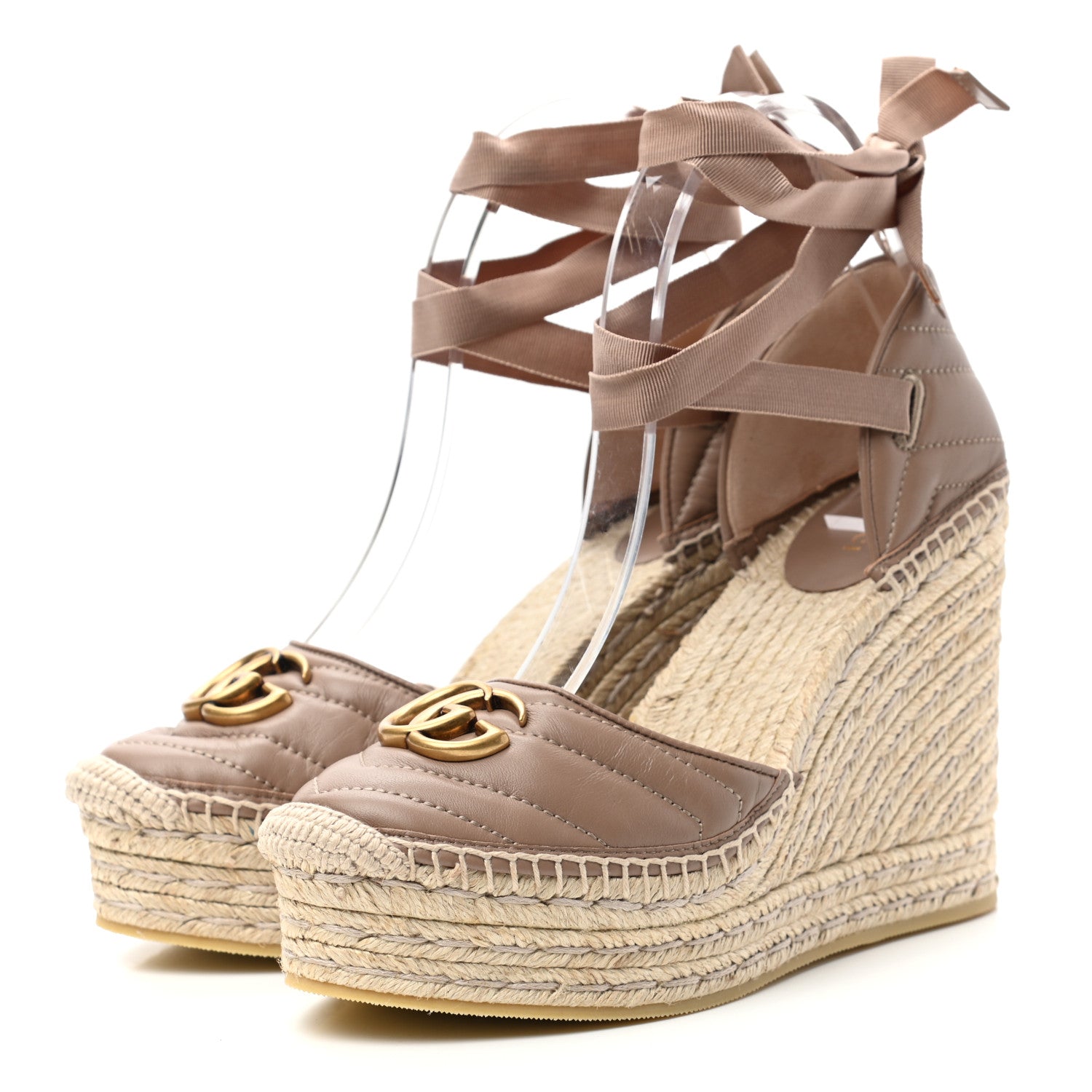 Gucci Nappa Matelasse GG Marmont Ankle Wrap Platform 35/120mm Espadrille Wedges 39.5 Porcelain Rose 3 of 11