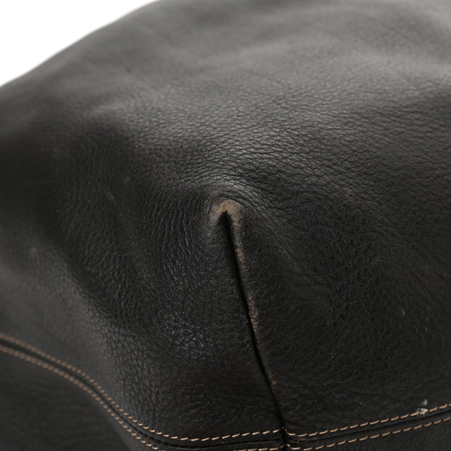 Grained Calfskin CC Drawstring Bucket Bag Black