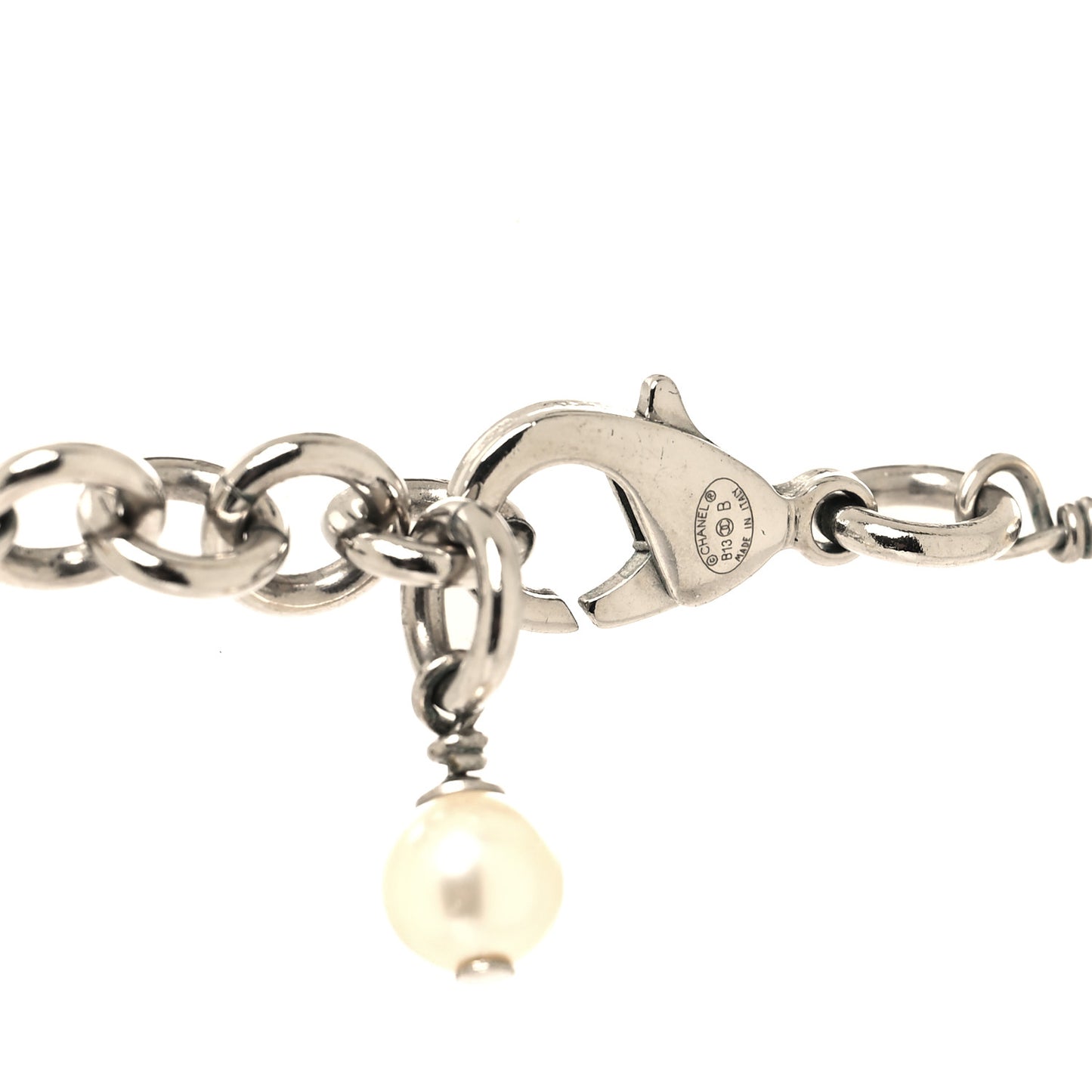 Crystal Pearl CC Long Necklace Silver