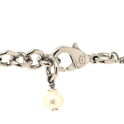 Chanel Crystal Pearl CC Long Necklace Silver 4 of 5