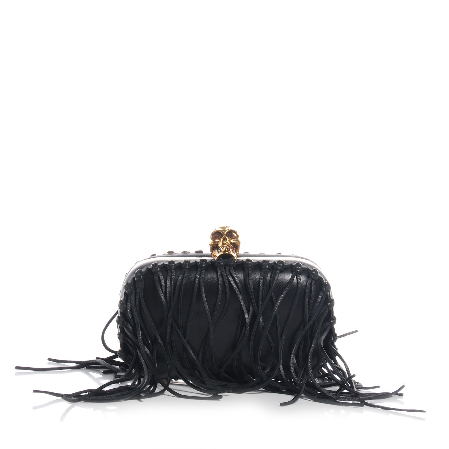 Alexander McQueen Leather Fringe Skull Box Clutch Black 1 of 10