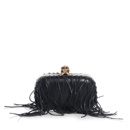 Alexander McQueen Leather Fringe Skull Box Clutch Black 1 of 10