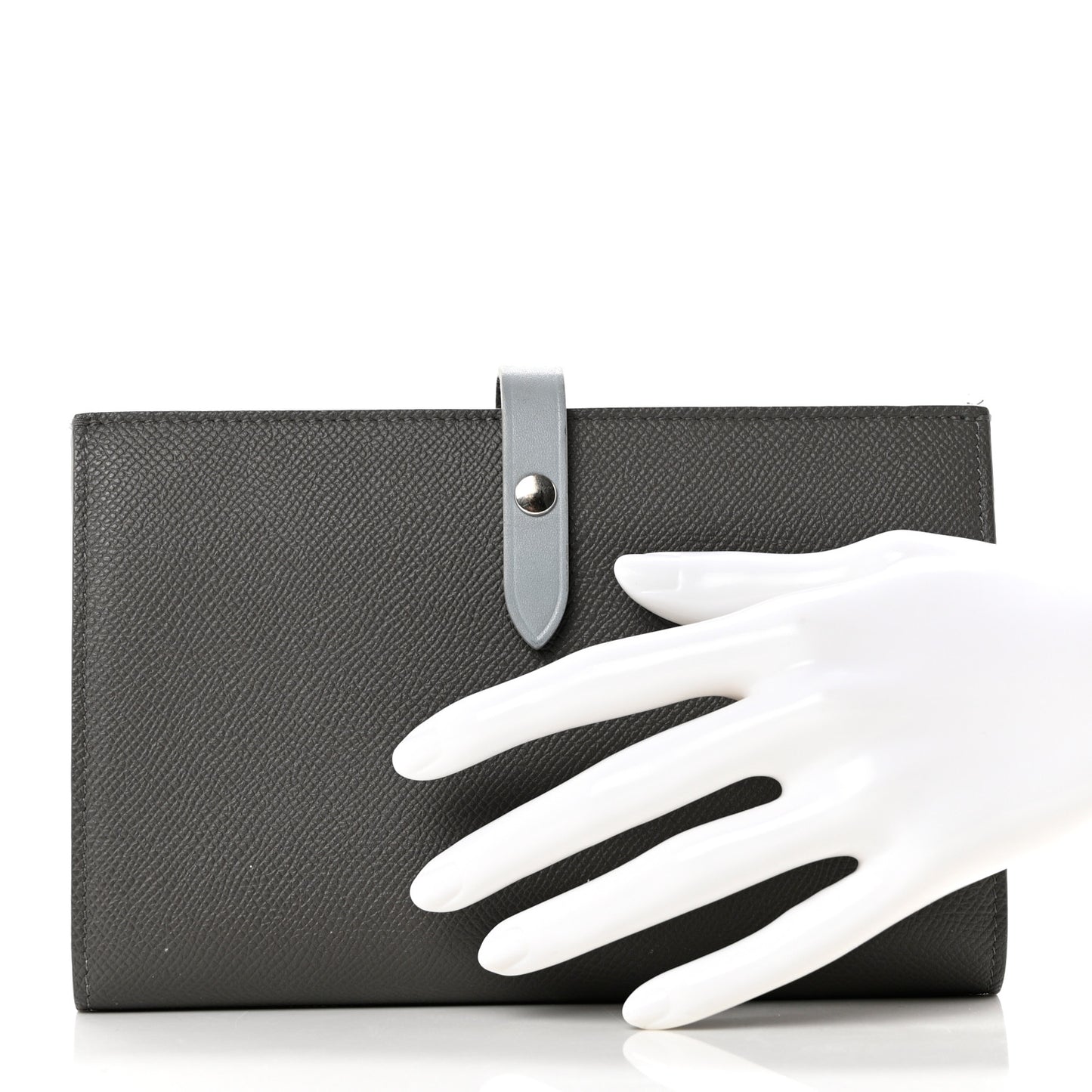 Grained Calfskin Large Multifunction Strap Wallet Grey