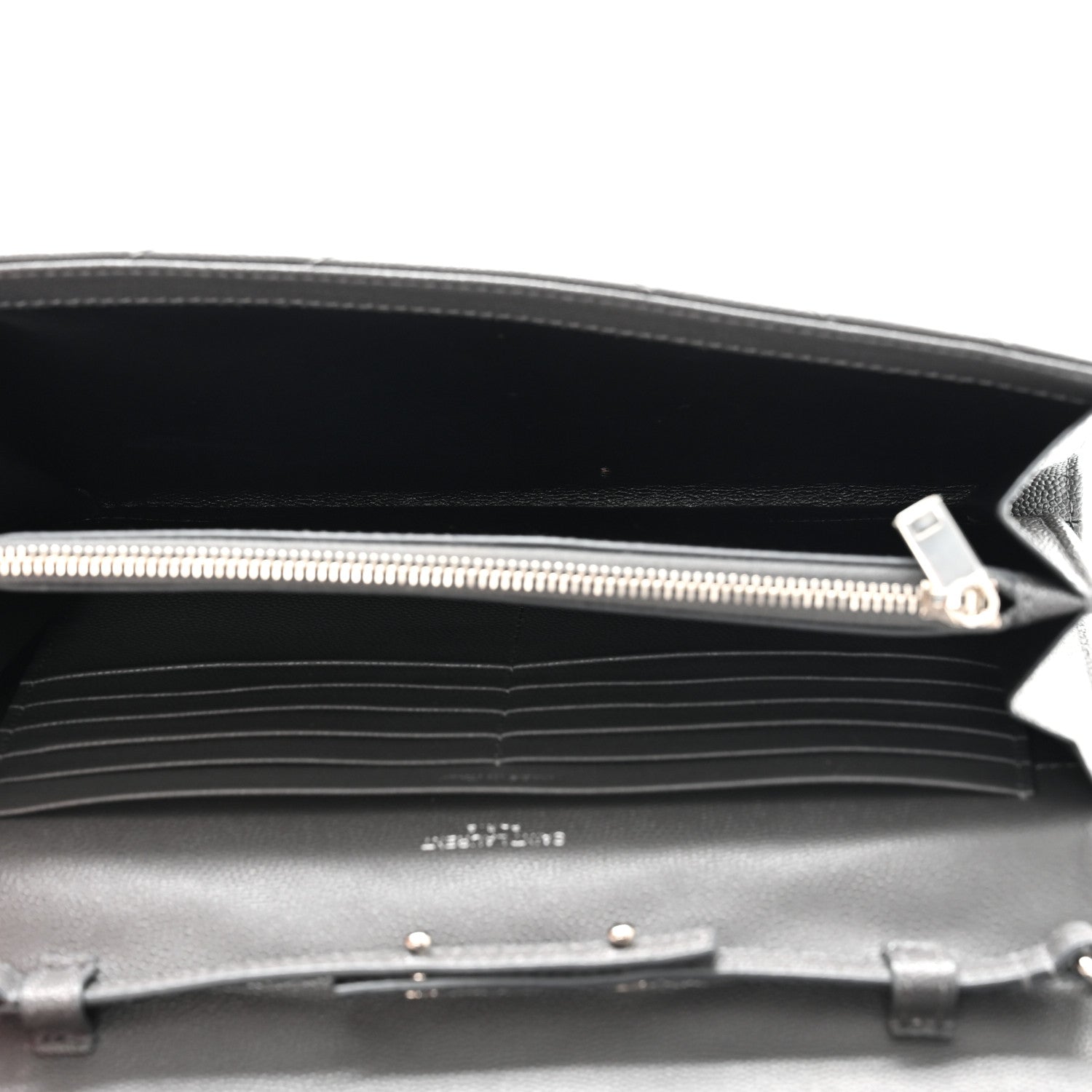 Saint Laurent Grain De Poudre Matelasse Chevron Monogram Chain Wallet Oyster Grey 5 of 10