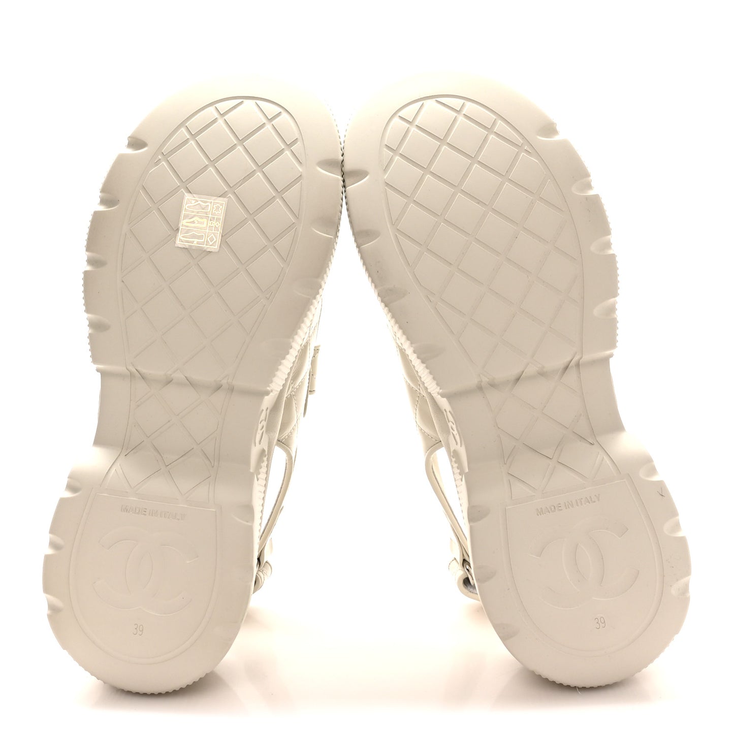 Shiny Calfskin Chain CC Velcro Dad Platform Sandals 39 White