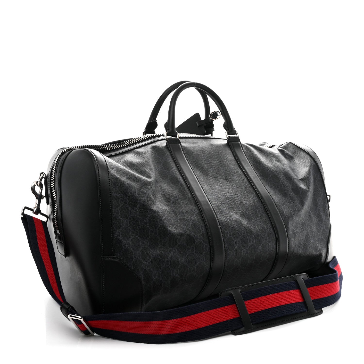 Gucci Soft GG Supreme Monogram Appia Calfskin Web Large Carry On Duffle Bag Black Grey 2 of 10