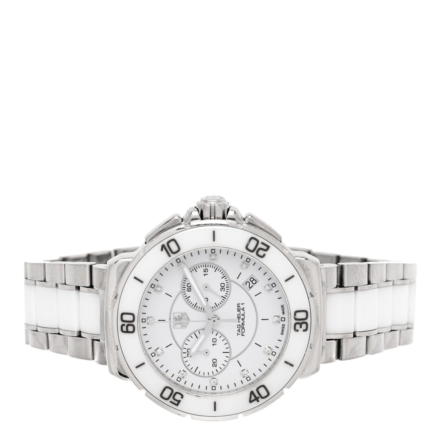 Stainless Steel Ceramic Diamond 41mm Formula 1 Lady Quartz Watch White CAH1211