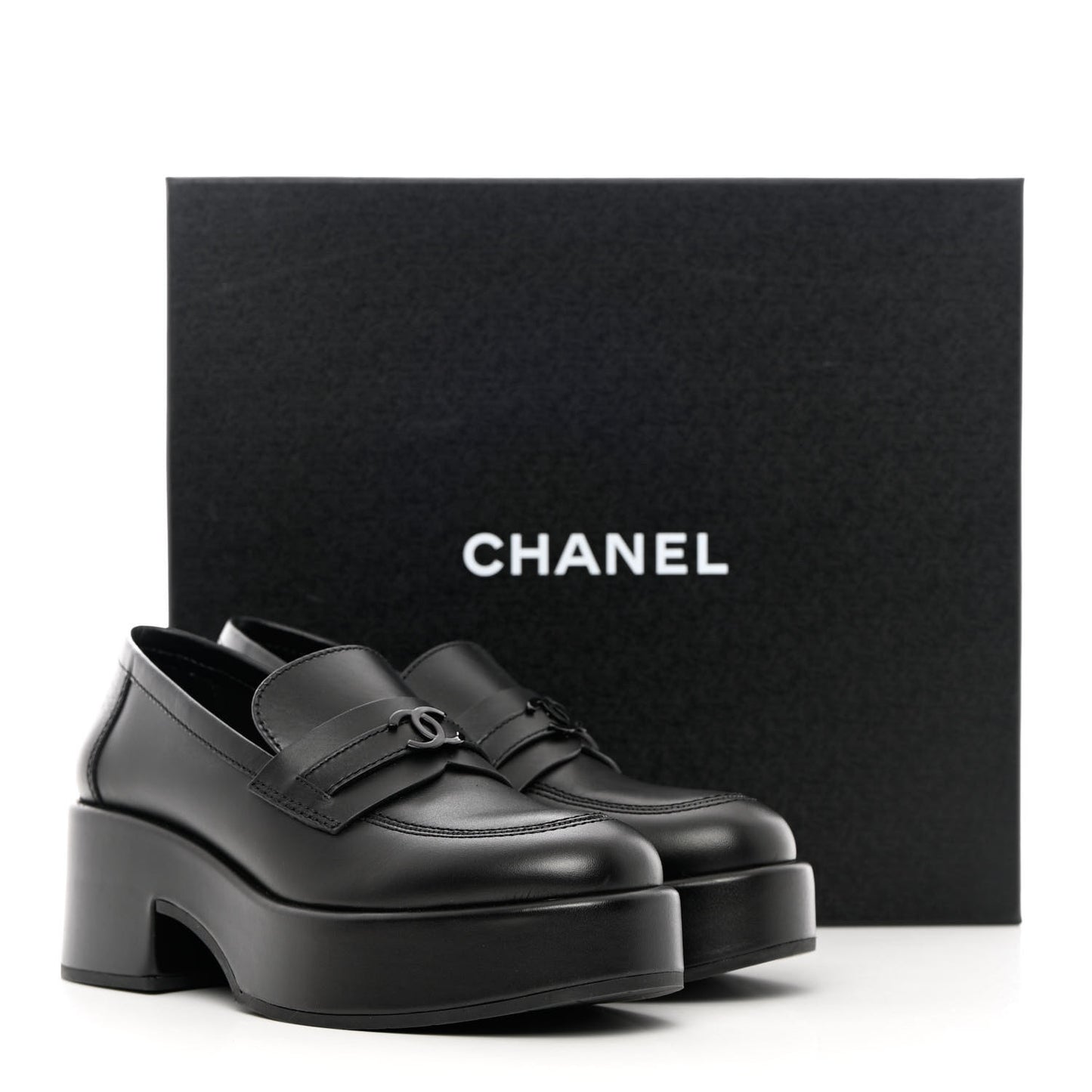 Calfskin CC Platform Loafers 37 Black