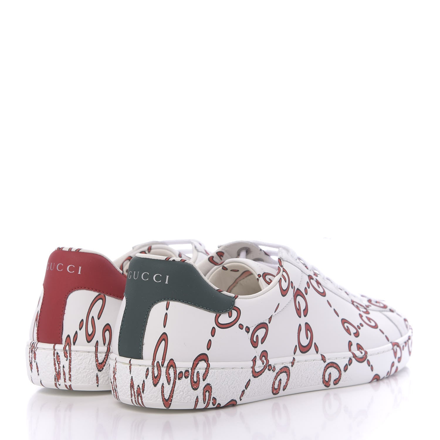 Gucci Calfskin GucciGhost Print Mens Ace Sneakers 7.5 White Hibiscus Red 4 of 9