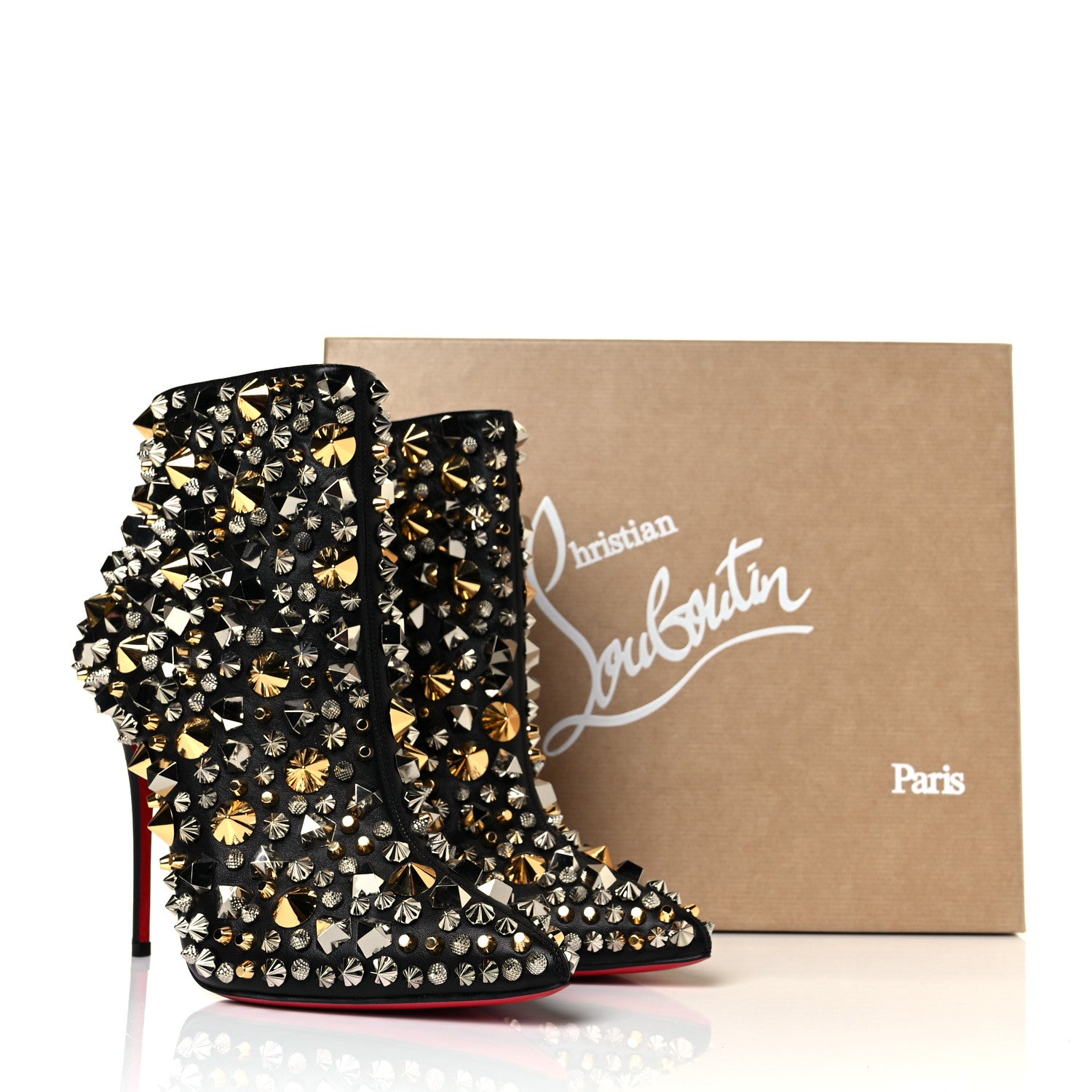 Christian Louboutin Calfskin So Full Kate 100 Ankle Boots 37.5 Black Multicolor 9 of 9