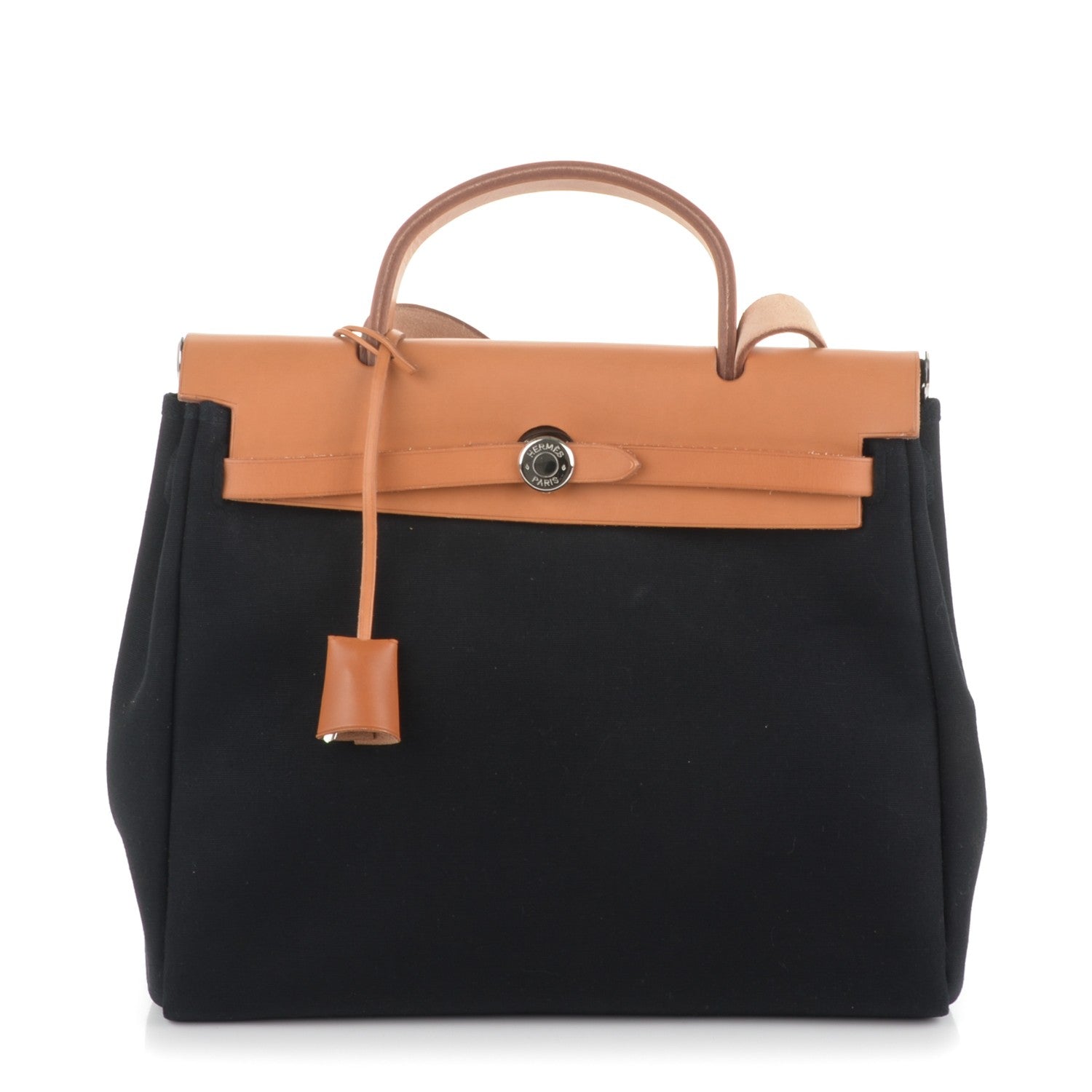 Hermes Toile Vache Calfskin Herbag 30 PM Black Natural 1 of 11