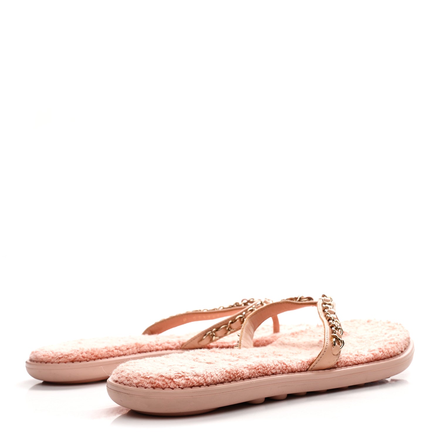 Chanel Lambskin Terry Cloth CC Chain Thong Sandals 37 Pink 5 of 9