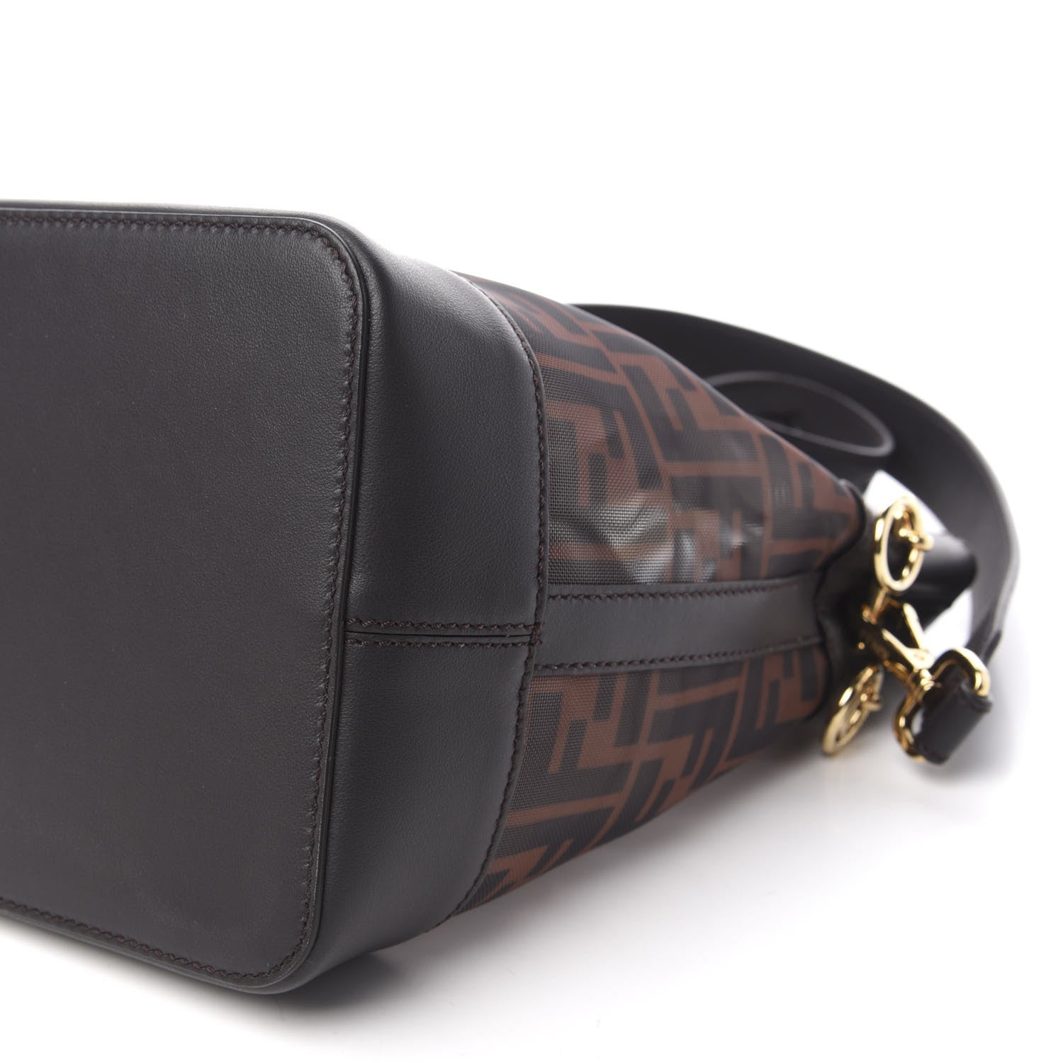 Fendi Mesh Vitello Grace F is Fendi FF 1974 Grande Mon Tresor Bucket Bag Marrone Black Ebano 10 of 12