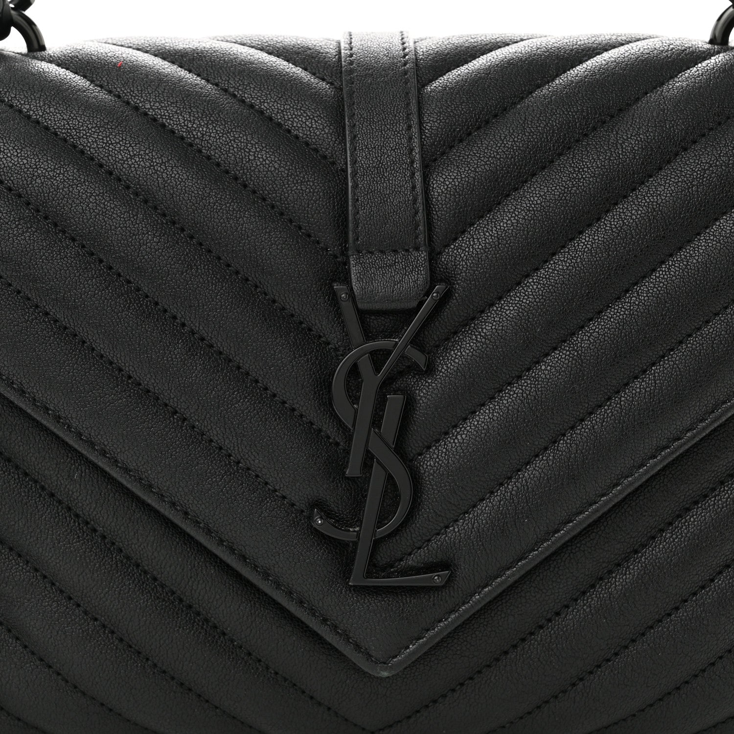 Saint Laurent Sheepskin Matelasse Chevron Monogram Monochrome Medium College Bag Black 8 of 10