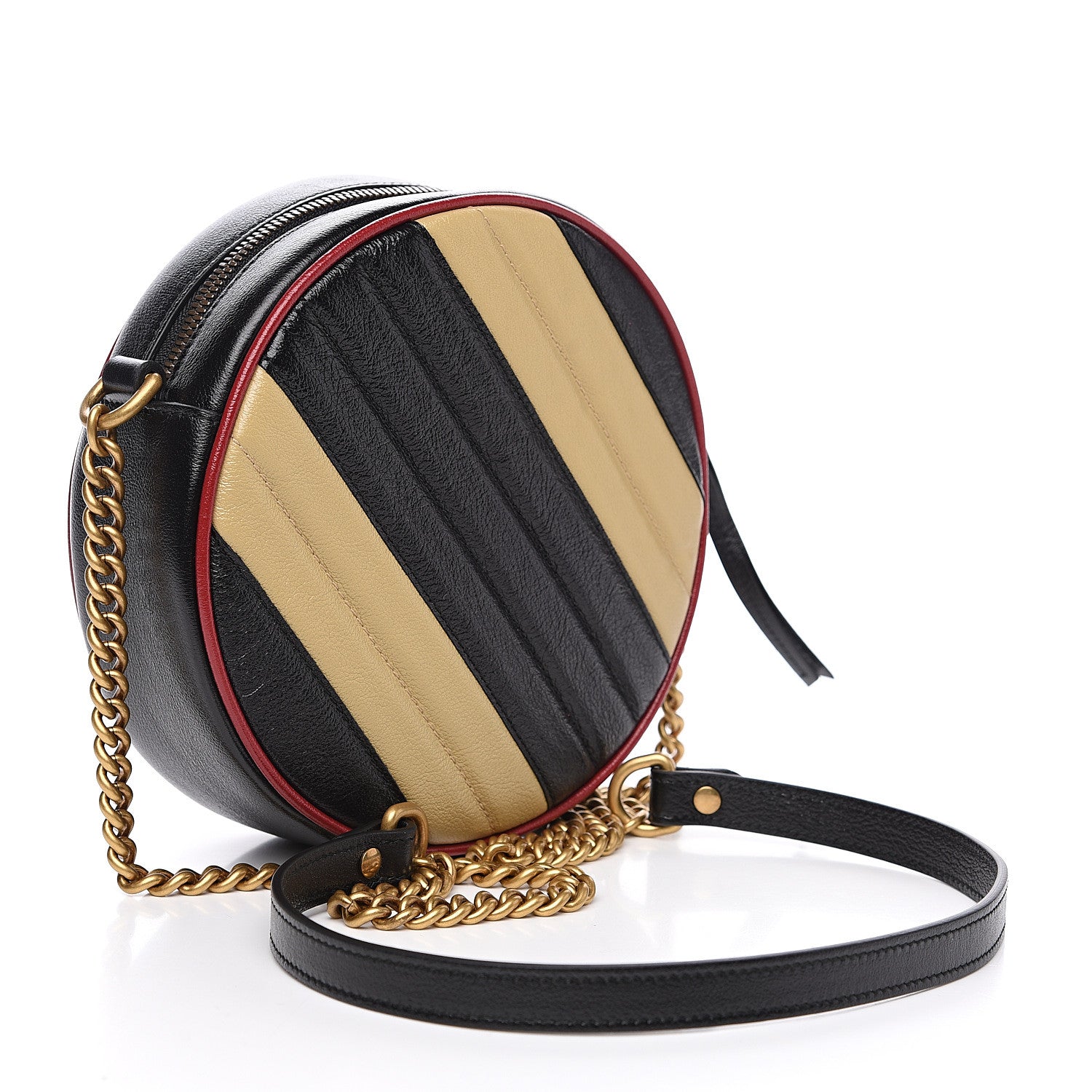 Gucci Azalea Calfskin Matelasse Diagonal Patchwork Mini Torchon GG Marmont Round Shoulder Bag Black Beige Romantic Cerise 2 of 10