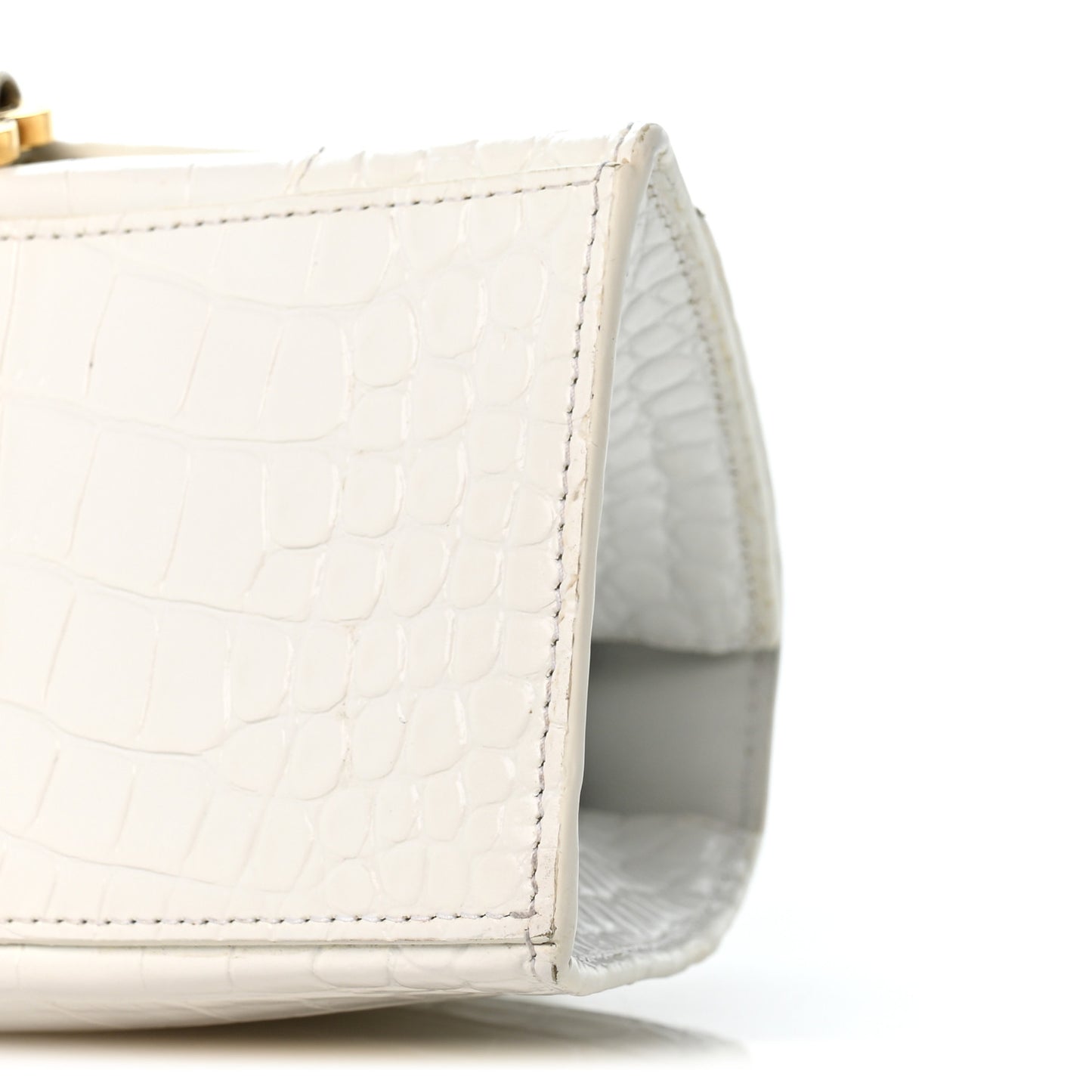 Calfskin Crocodile Embossed Small Hourglass Top Handle Bag White