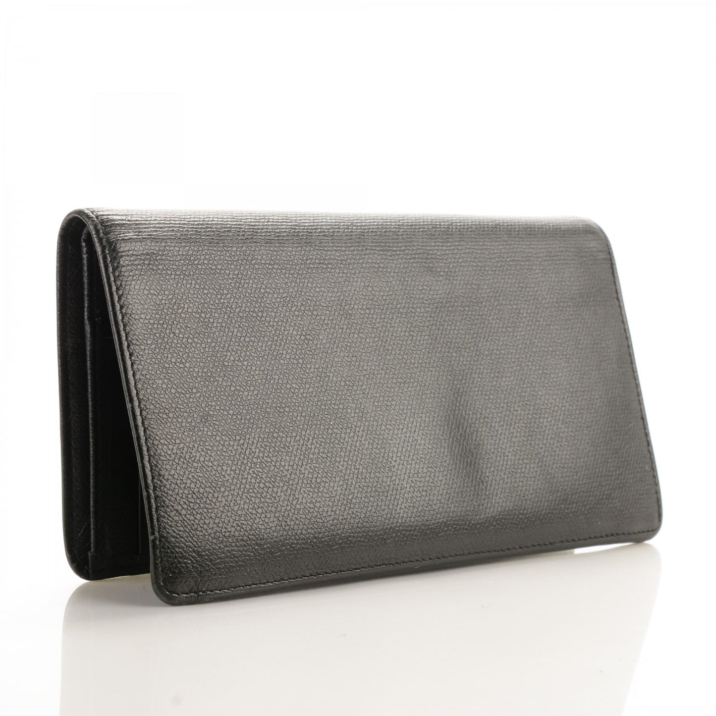 Grained Calfskin CC Button Yen Wallet Black