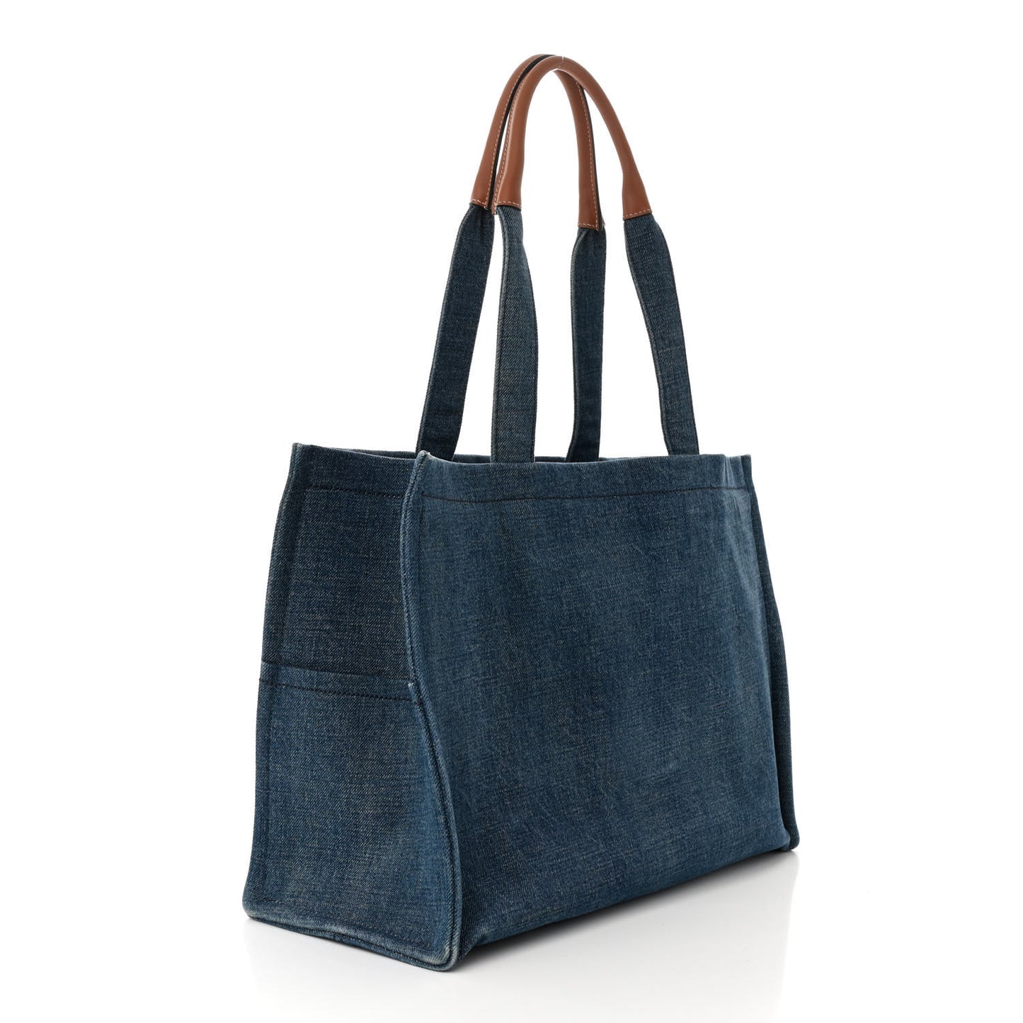 Denim Calfskin Logo Tote Blue Tan