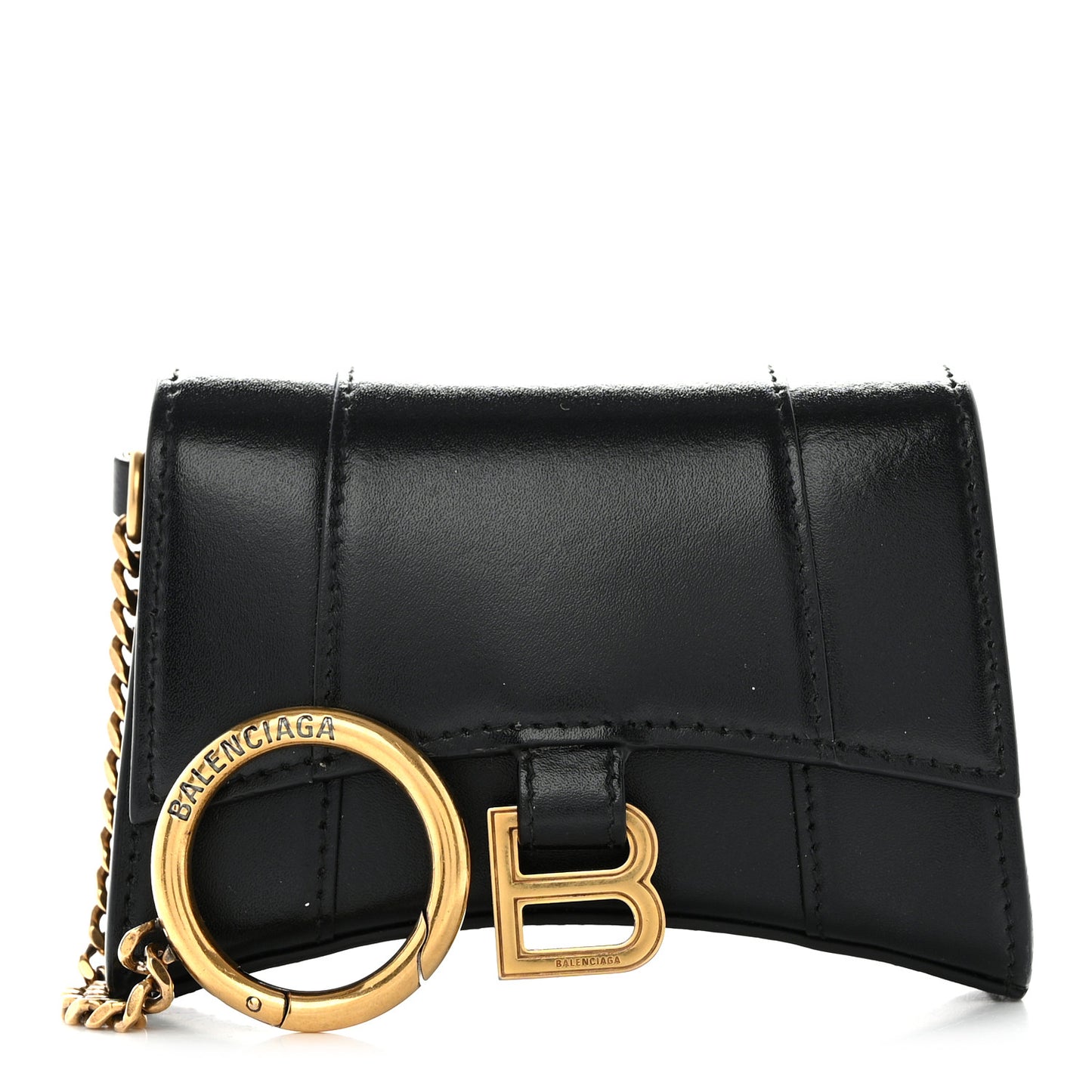 Shiny Box Calfskin Hourglass Chain Cardholder Black