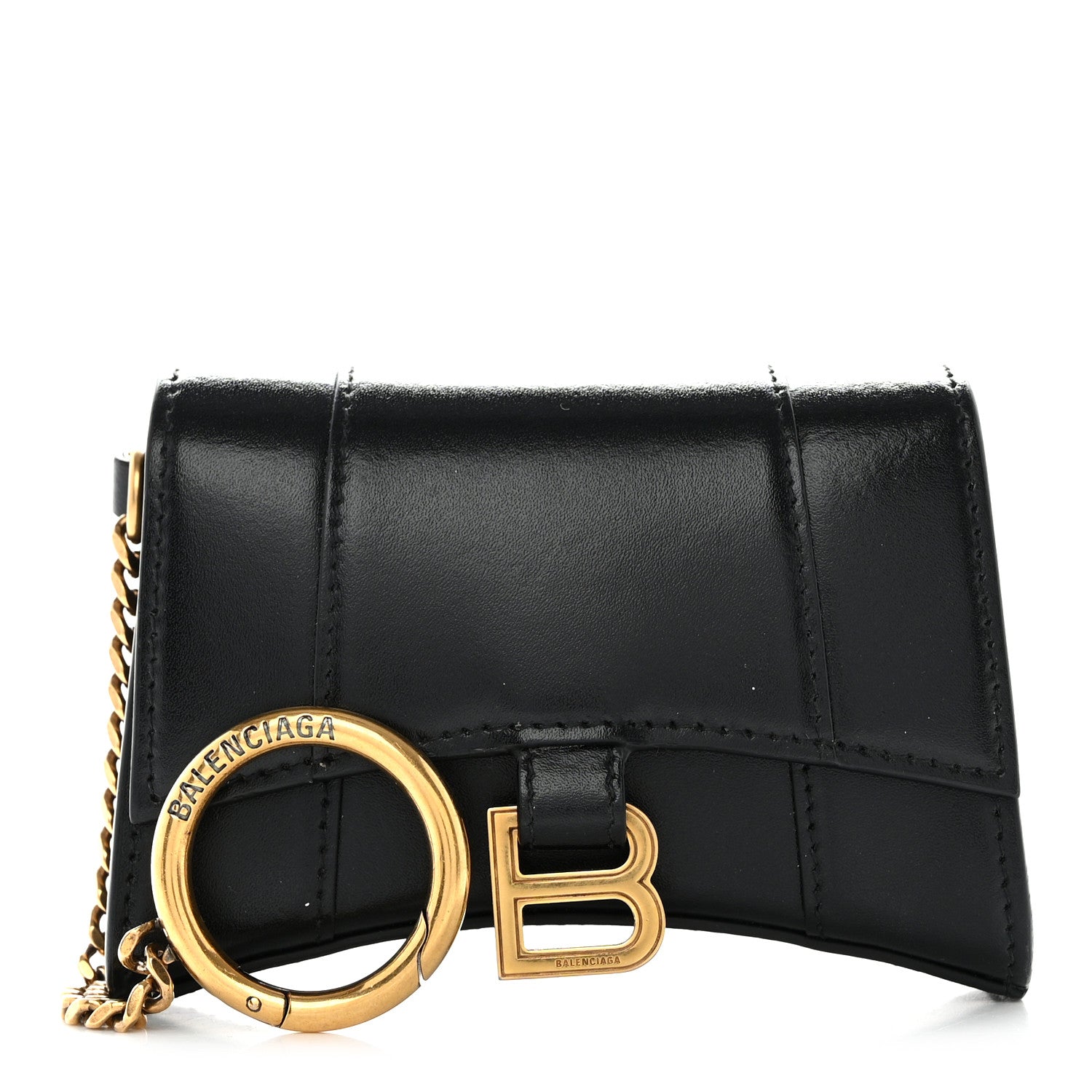Balenciaga Shiny Box Calfskin Hourglass Chain Cardholder Black 1 of 7