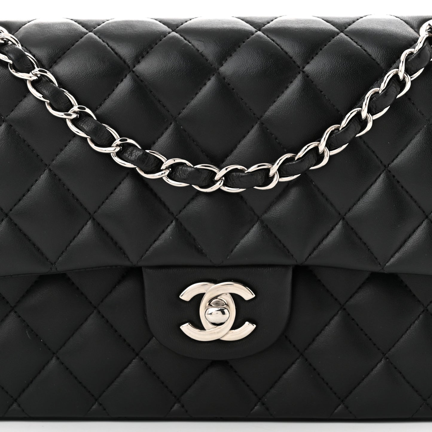 Lambskin Quilted Medium Double Flap Black