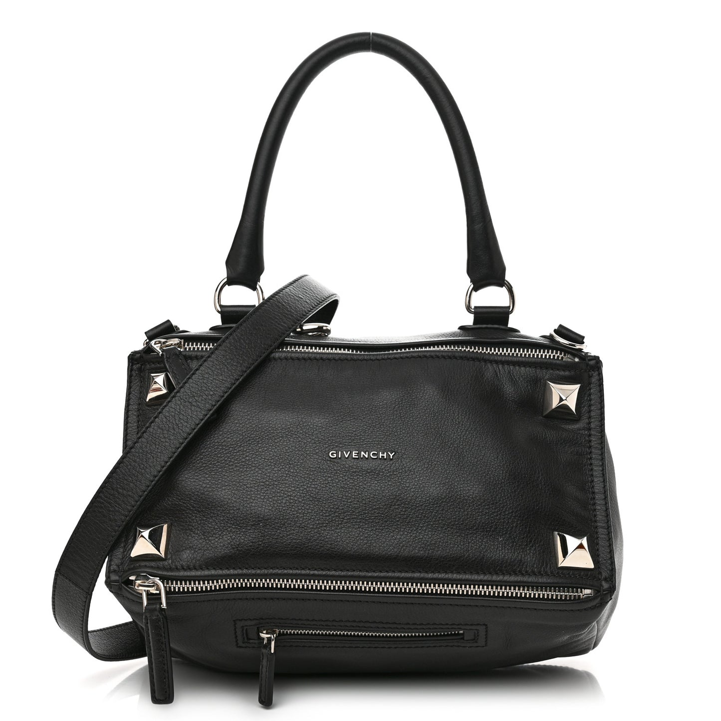 Pebbled Calfskin Medium Pyramid Stud Pandora Black