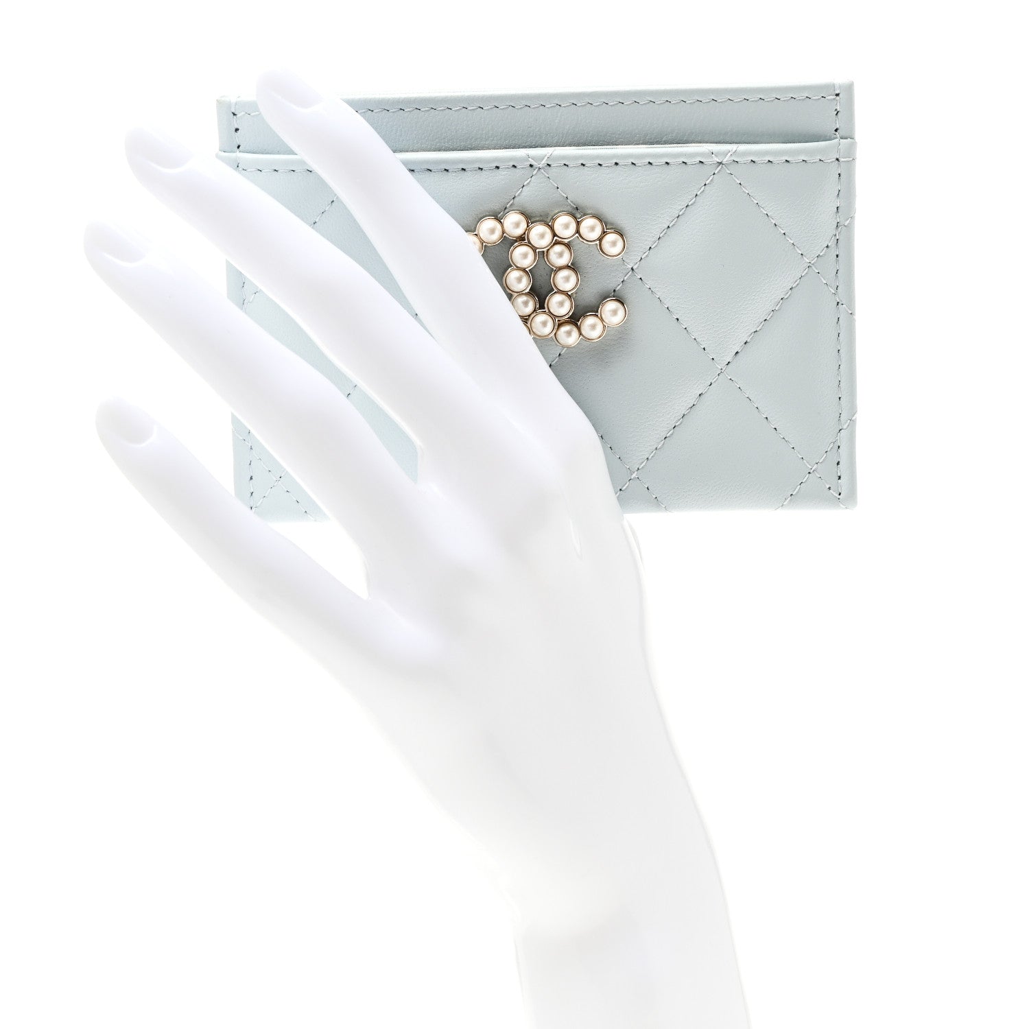 Chanel Lambskin Pearl Quilted Card Holder Light Blue 2 of 8