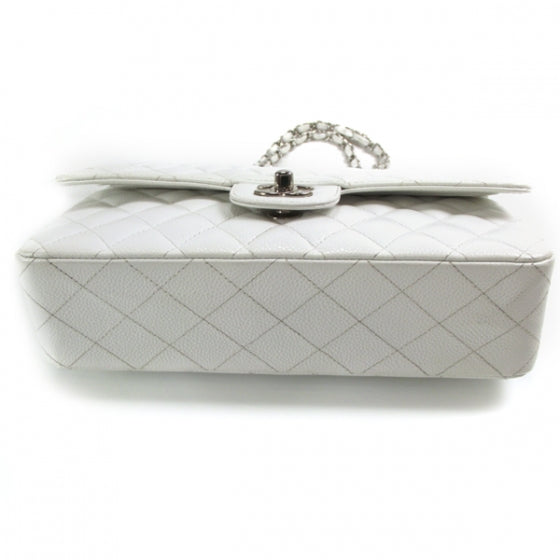Caviar Quilted Medium Double Flap White