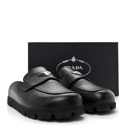 Prada City Calfskin Triangle Mens 20mm Flat Mules 12 Black 10 of 10