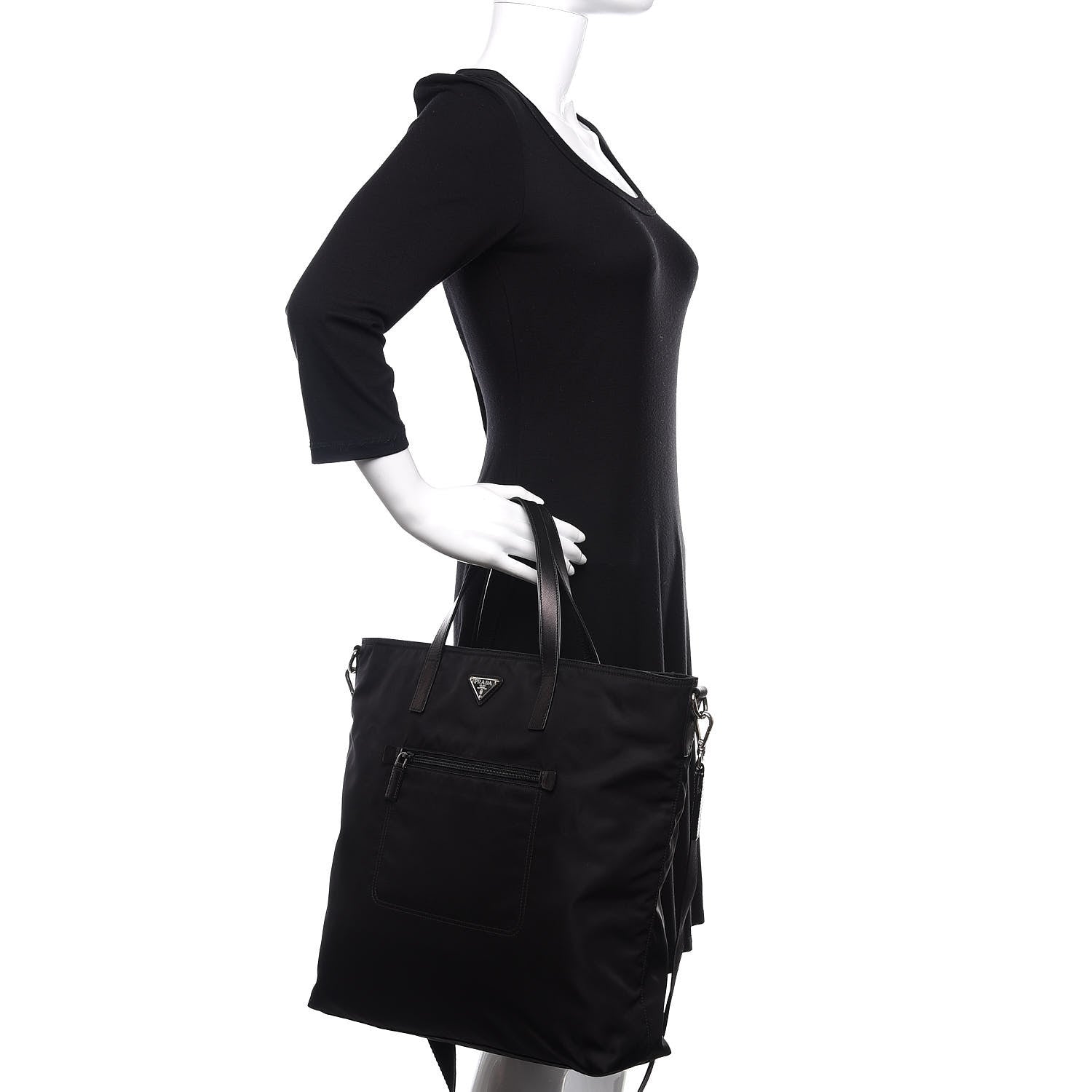 Prada Tessuto Nylon Saffiano Tote Black 3 of 13