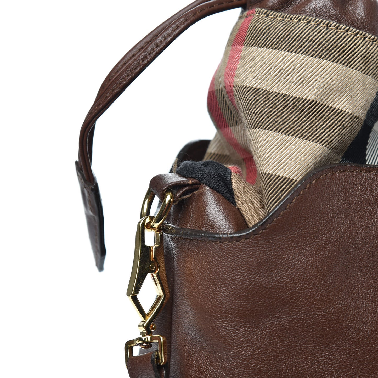 Soft Calfskin House Check Big Crush Tote Brown Ochre
