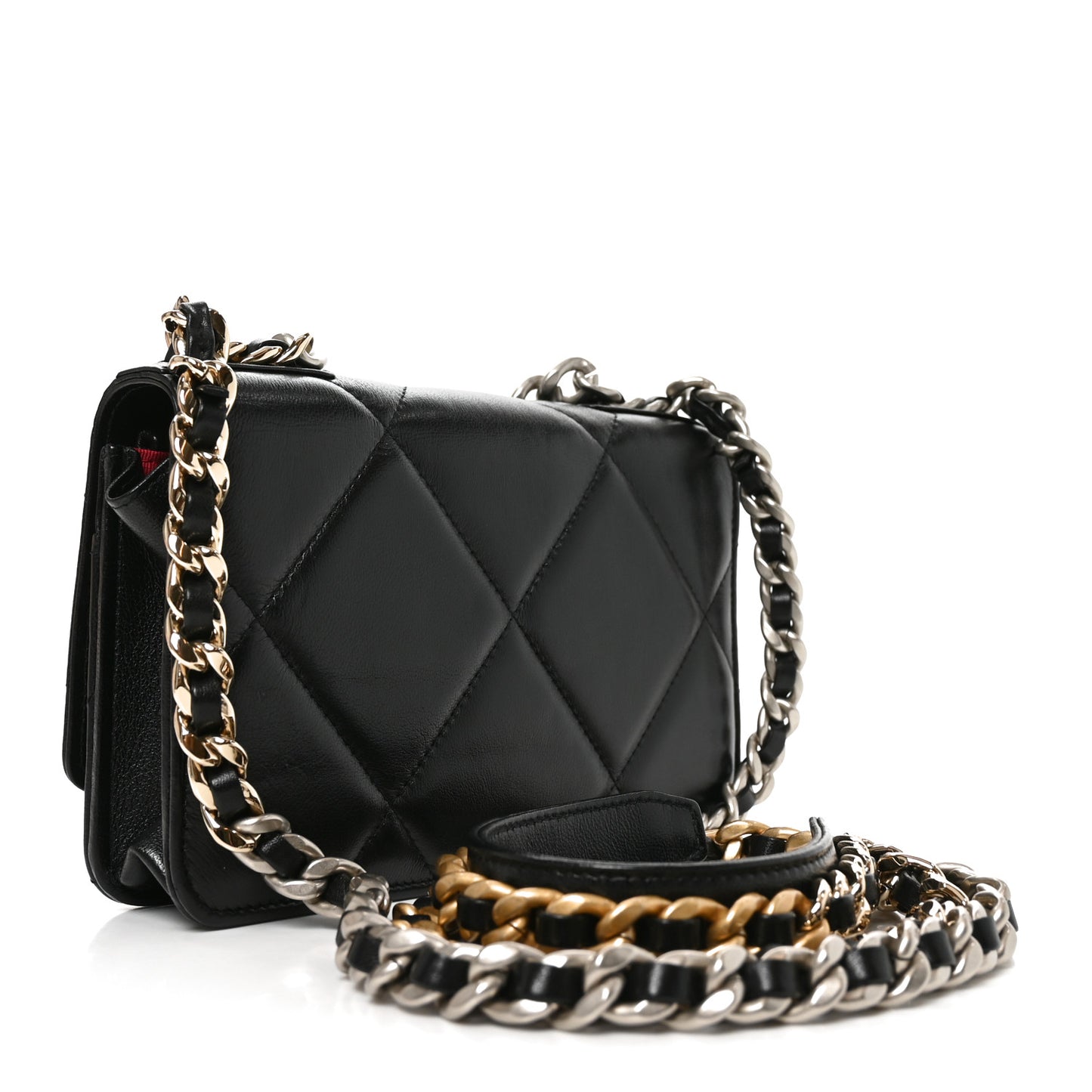 Lambskin Quilted Chanel 19 Wallet On Chain WOC Black