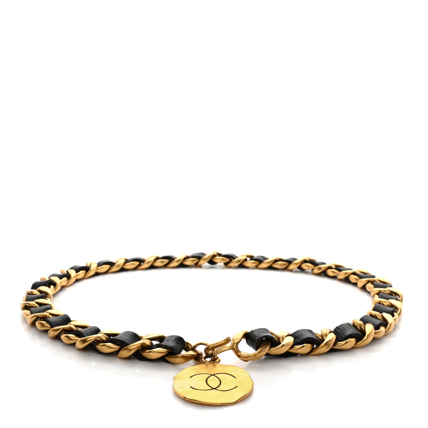 Lambskin Chain CC Medallion Belt Black Gold