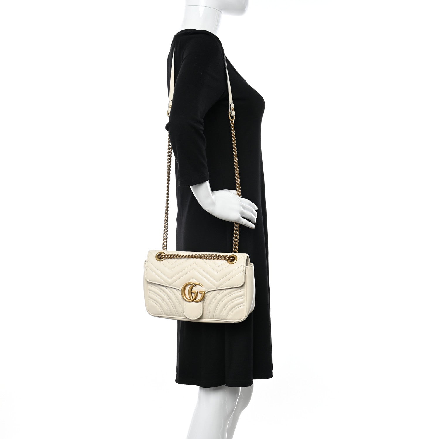 Gucci Calfskin Matelasse Small GG Marmont Shoulder Bag White 2 of 13