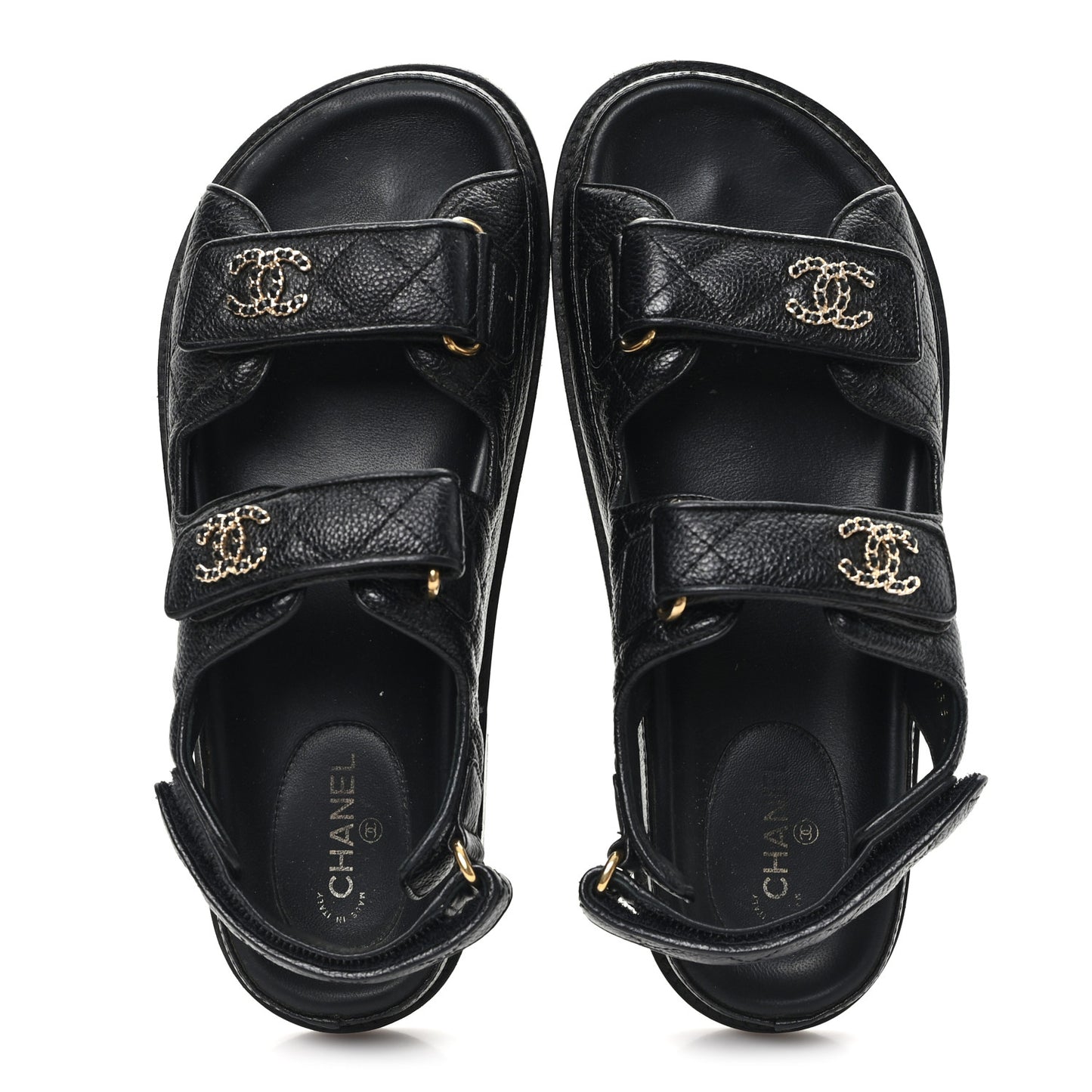 Grained Calfskin Velcro Dad Sandals 38 Black