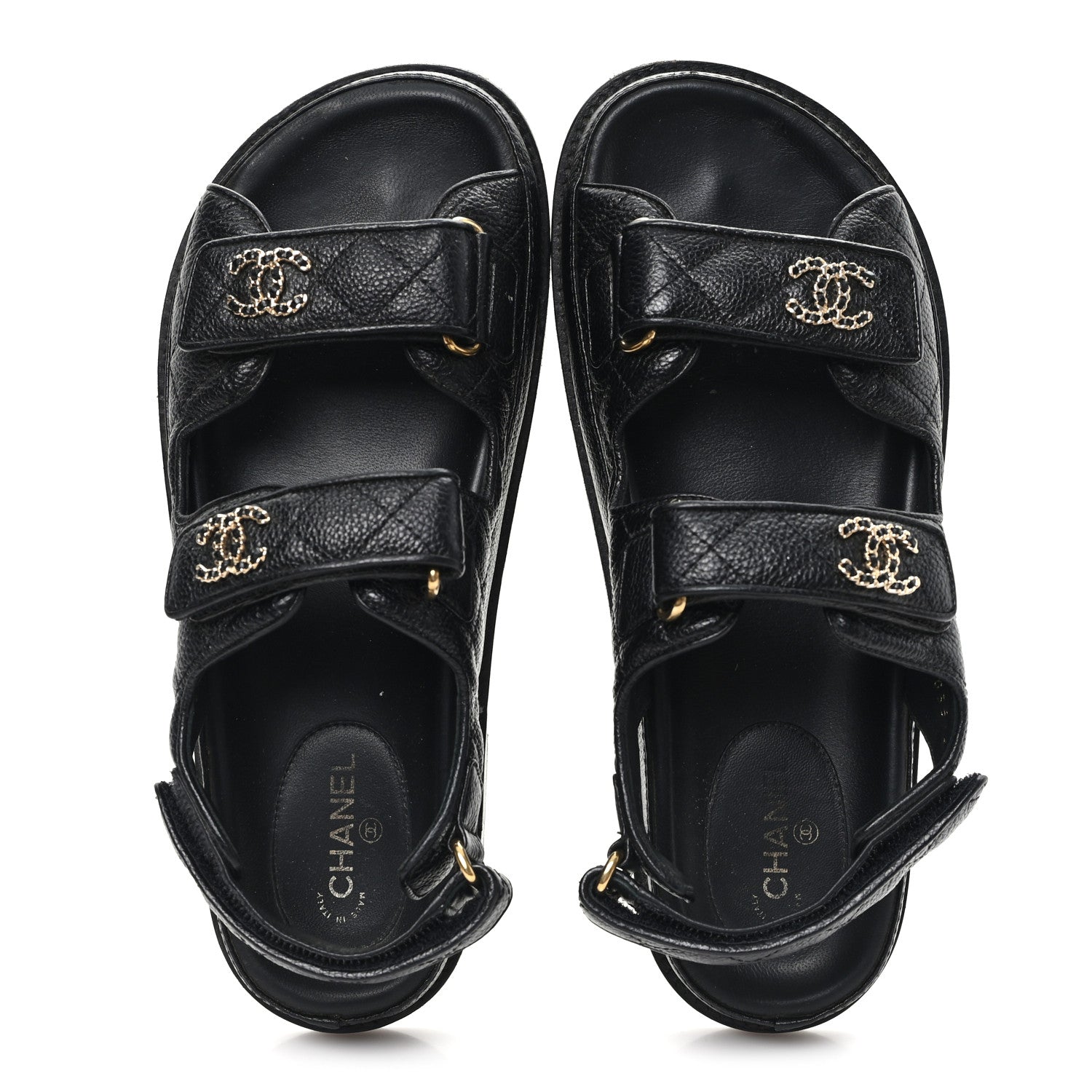Chanel Grained Calfskin Velcro Dad Sandals 38 Black 2 of 9