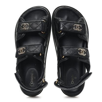 Chanel Grained Calfskin Velcro Dad Sandals 38 Black 2 of 9