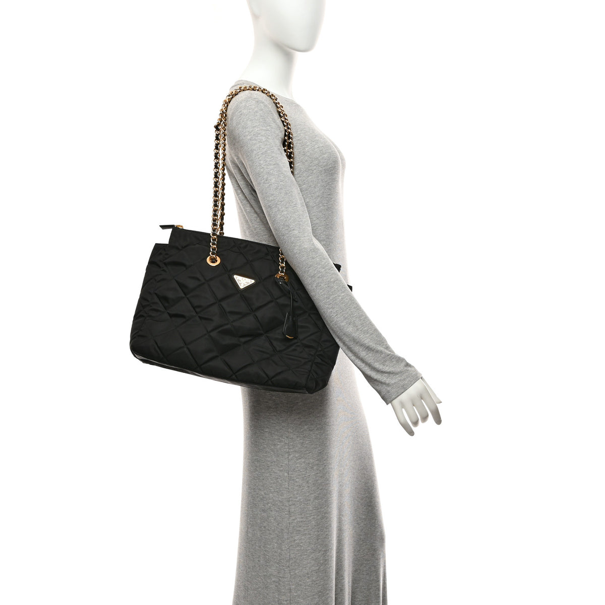 Prada Re-Nylon Impunturato Saffiano Triangle Stitched Re-Edition 1995 Chaine Large Shoulder Bag Black 2 of 10