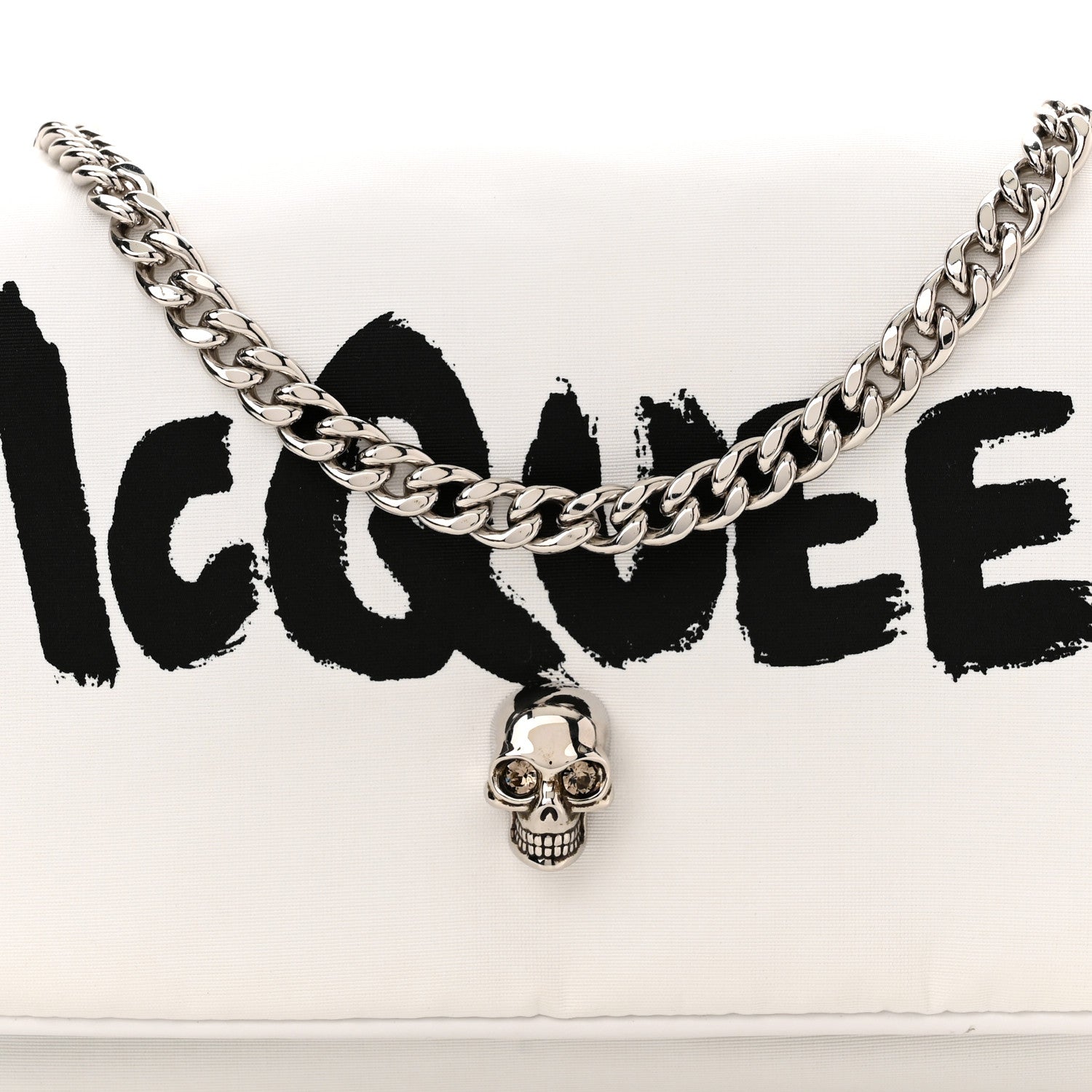 Alexander McQueen Nylon Graffiti Skull Small Crossbody Bag White Black 9 of 11