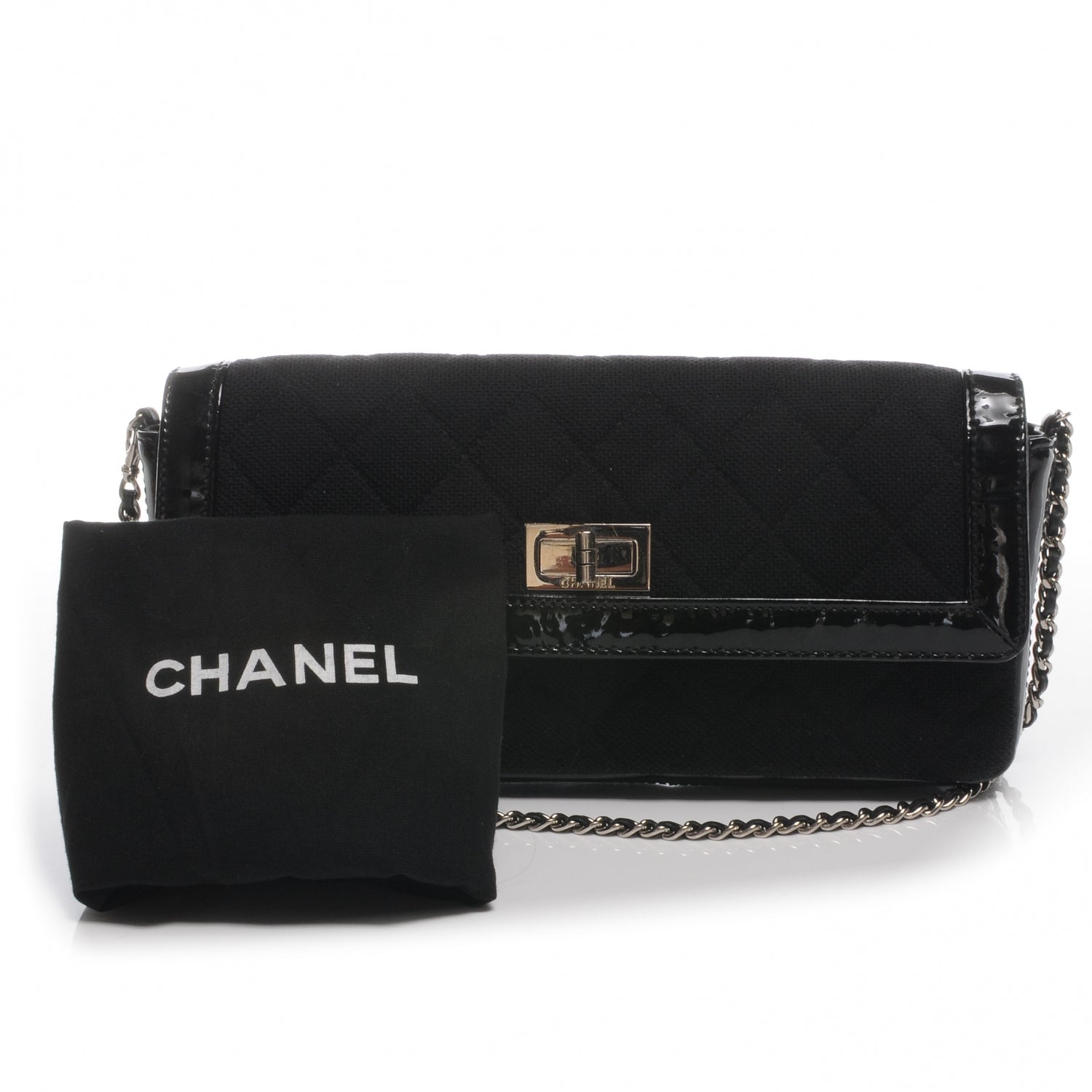 Chanel Jersey and Patent Mademoiselle East West Flap Black 9 of 10