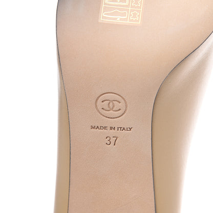 Chanel Lambskin Grosgrain Cap Toe CC Pumps 37 Beige Black 6 of 10