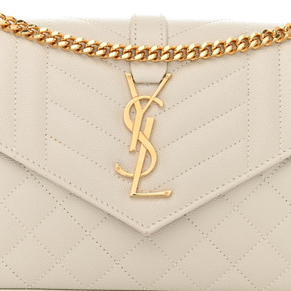 Saint Laurent Grain De Poudre Mixed Matelasse Triquilt Monogram Chain Wallet Crema Soft 7 of 9