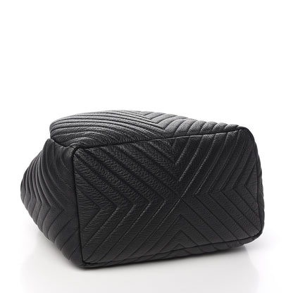 Chanel Deerskin Chevron Large CC Chain Bucket Drawstring Bag Black 3 of 9