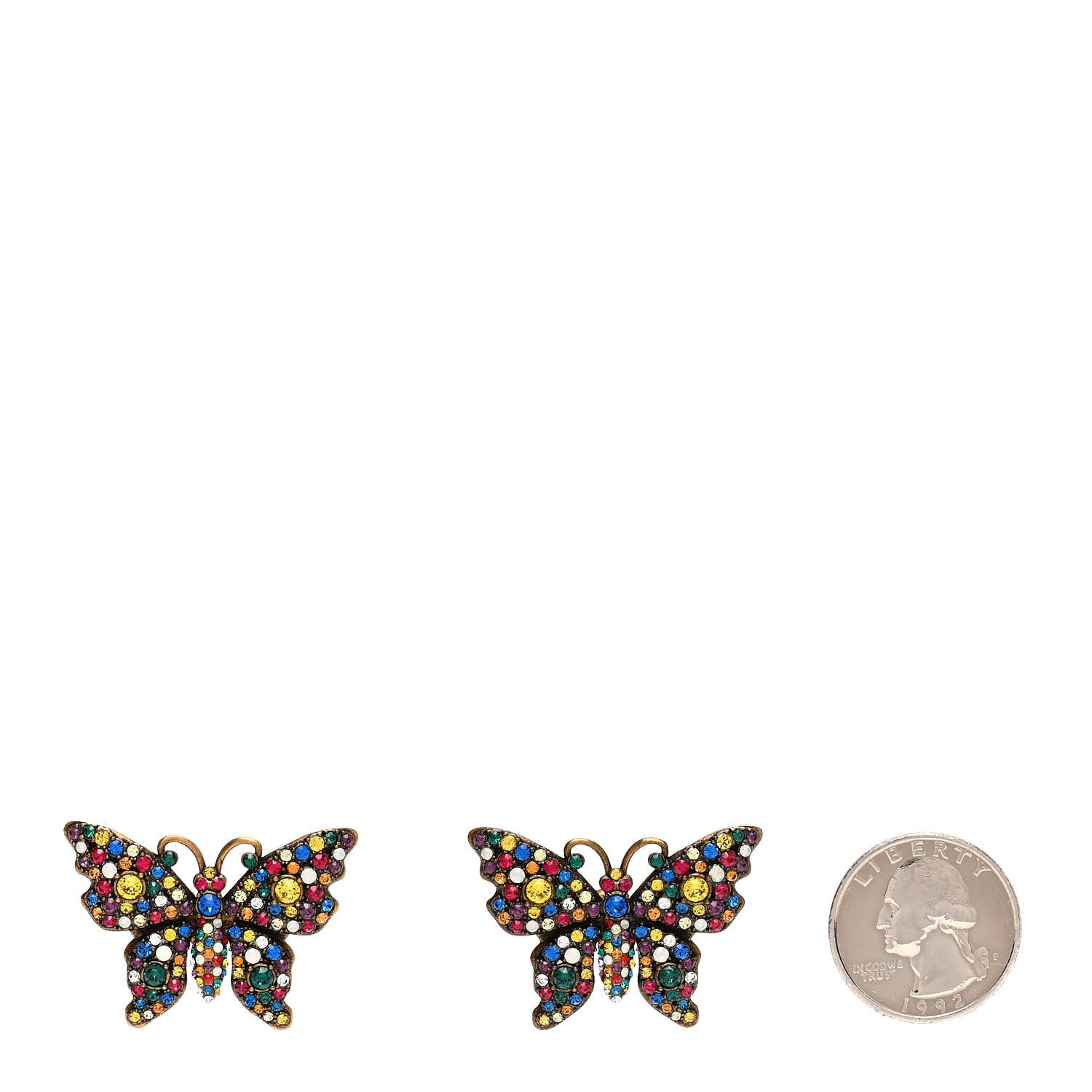 Gucci Metal Crystal Butterfly Stud Earrings Aged Gold Multicolor 2 of 4